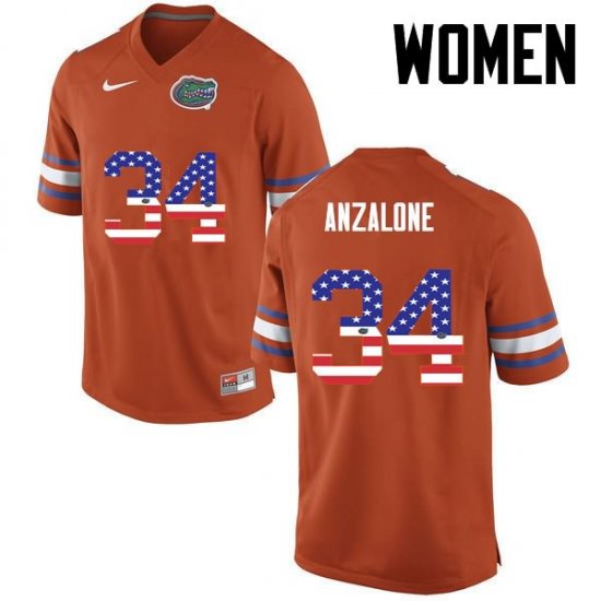 Women's Florida Gators #34 Alex Anzalone NCAA Nike Orange USA Flag Fashion Authentic Stitched College Football Jersey ZFE4862GH